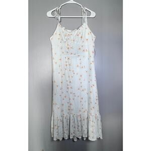 Blue Rain Size XL Women’s Gingham Floral Tie Back Ruffle Dress Cottagecore